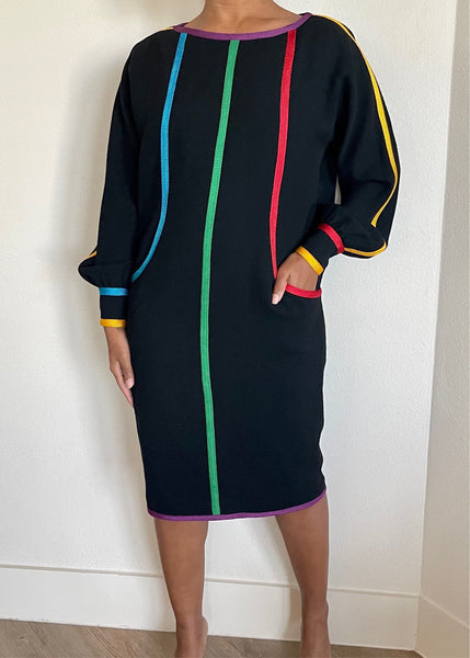 Colored Lines Black Shift Dress