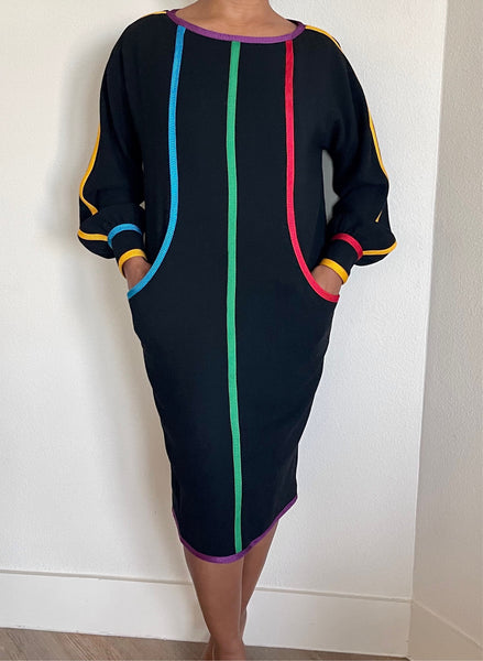 Colored Lines Black Shift Dress