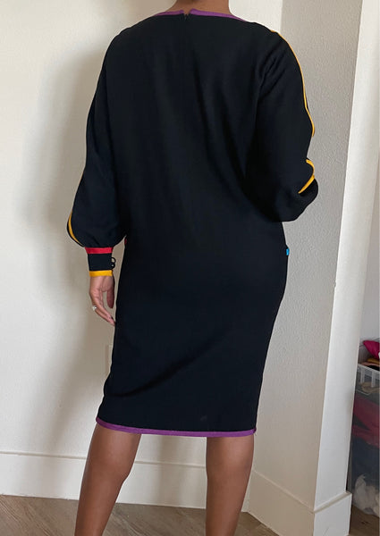 Colored Lines Black Shift Dress